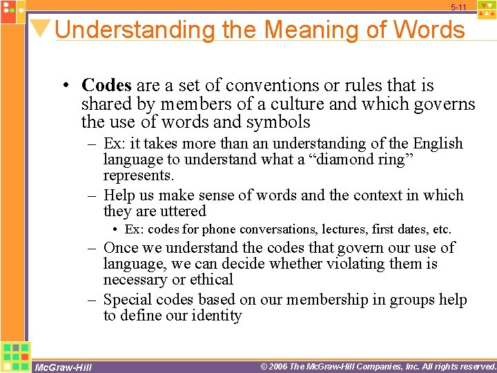 5 -11 Understanding the Meaning of Words • Codes are a set of conventions 5 -11 Understanding the Meaning of Words • Codes are a set of conventions