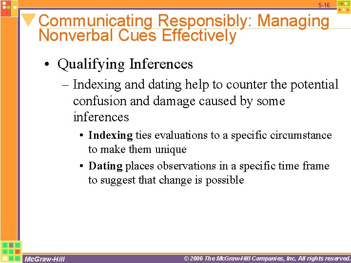 5 -16 Communicating Responsibly: Managing Nonverbal Cues Effectively • Qualifying Inferences – Indexing and 5 -16 Communicating Responsibly: Managing Nonverbal Cues Effectively • Qualifying Inferences – Indexing and