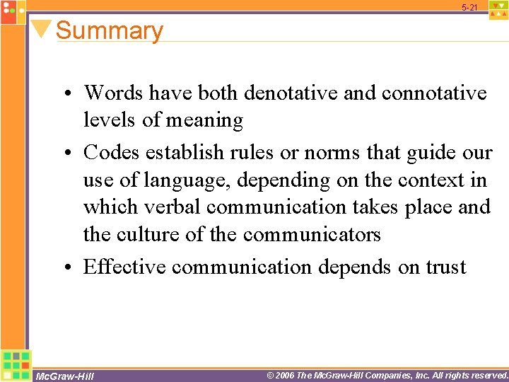 5 -21 Summary • Words have both denotative and connotative levels of meaning • 5 -21 Summary • Words have both denotative and connotative levels of meaning •