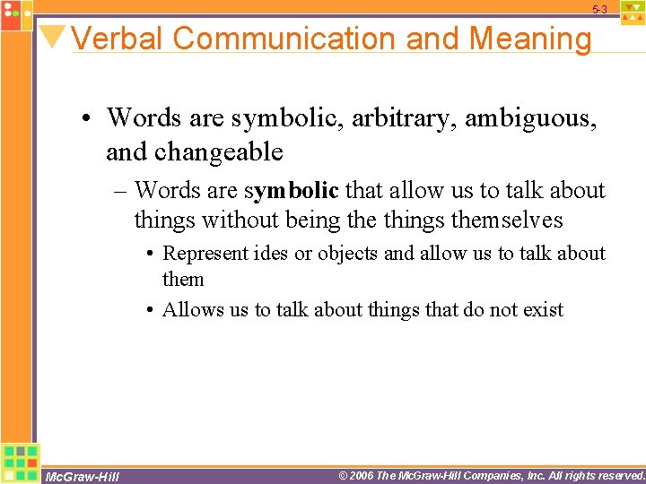 5 -3 Verbal Communication and Meaning • Words are symbolic, arbitrary, ambiguous, and changeable 5 -3 Verbal Communication and Meaning • Words are symbolic, arbitrary, ambiguous, and changeable