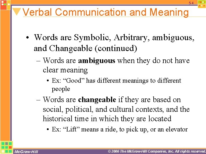 5 -4 Verbal Communication and Meaning • Words are Symbolic, Arbitrary, ambiguous, and Changeable 5 -4 Verbal Communication and Meaning • Words are Symbolic, Arbitrary, ambiguous, and Changeable