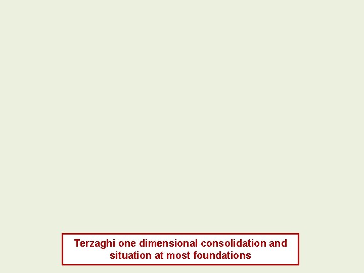 Terzaghi one dimensional consolidation and situation at most foundations 