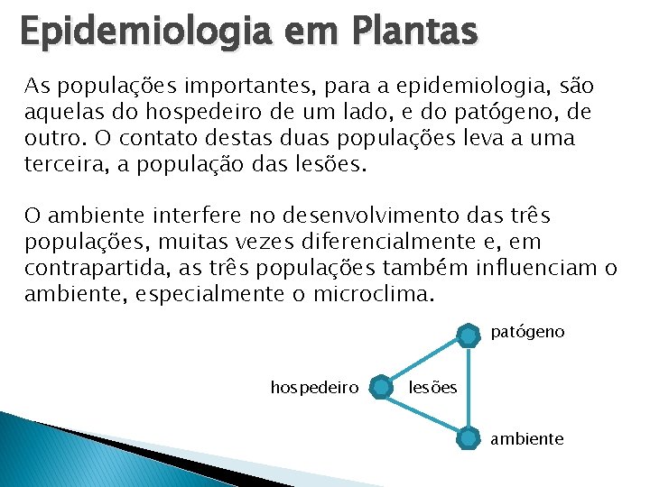 Epidemiologia em Plantas As populações importantes, para a epidemiologia, são aquelas do hospedeiro de Epidemiologia em Plantas As populações importantes, para a epidemiologia, são aquelas do hospedeiro de