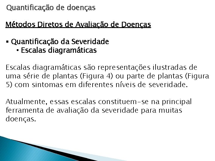 Quantificação de doenças Métodos Diretos de Avaliação de Doenças § Quantificação da Severidade • Quantificação de doenças Métodos Diretos de Avaliação de Doenças § Quantificação da Severidade •