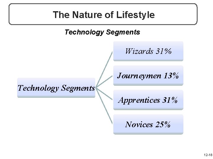 The Nature of Lifestyle Technology Segments Wizards 31% Journeymen 13% Technology Segments Apprentices 31%