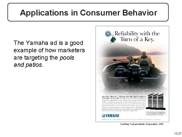 Applications in Consumer Behavior The Yamaha ad is a good example of how marketers