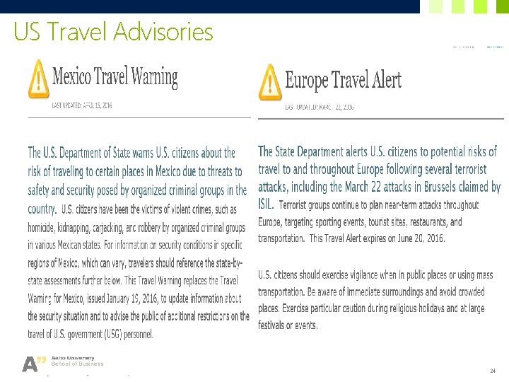 US Travel Advisories 24 