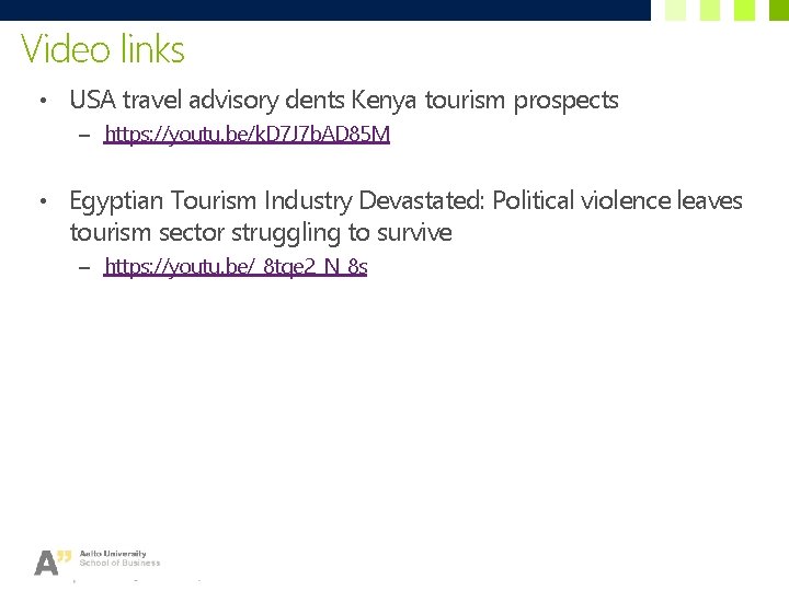 Video links • USA travel advisory dents Kenya tourism prospects – https: //youtu. be/k.