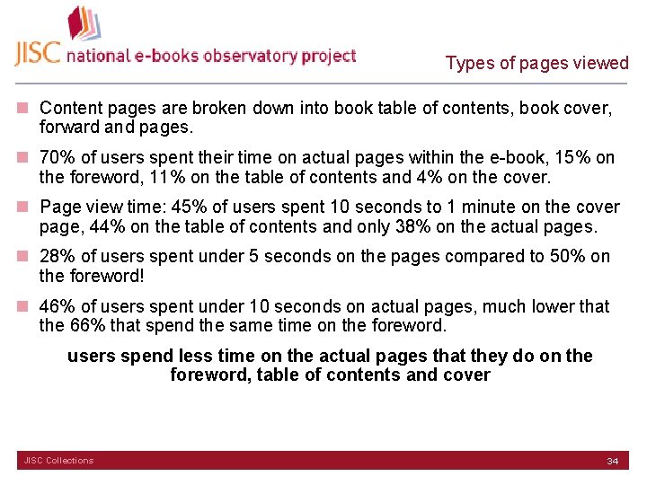 Types of pages viewed n Content pages are broken down into book table of