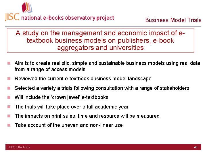 Business Model Trials A study on the management and economic impact of etextbook business