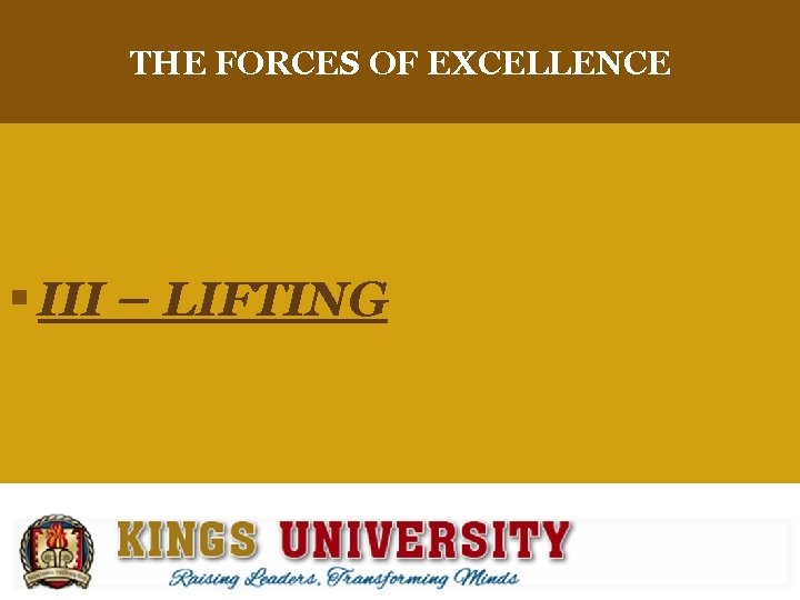 THE FORCES OF EXCELLENCE § III – LIFTING 