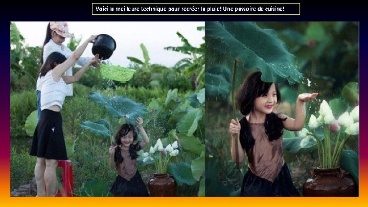 Voici la meilleure technique pour recréer la pluie! Une passoire de cuisine! 