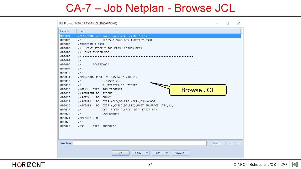 CA-7 – Job Netplan - Browse JCL HORIZONT 34 XINFO – Scheduler z/OS –