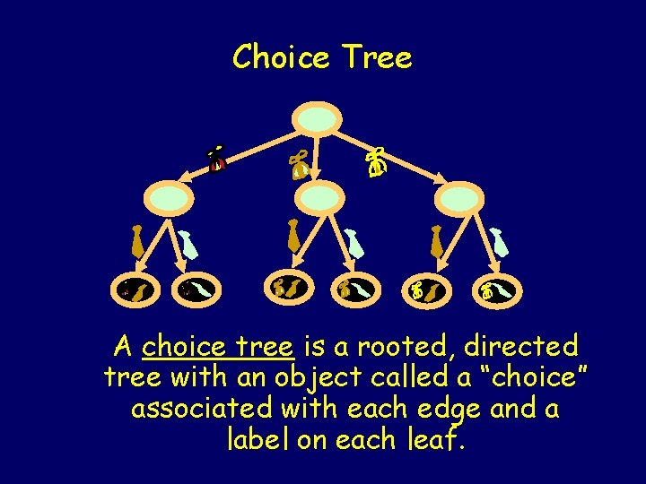 Choice Tree A choice tree is a rooted, directed tree with an object called Choice Tree A choice tree is a rooted, directed tree with an object called