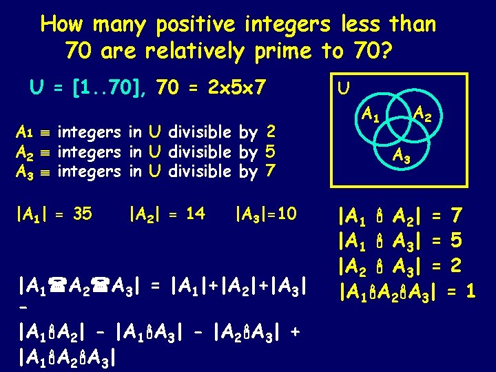 How many positive integers less than 70 are relatively prime to 70? U = How many positive integers less than 70 are relatively prime to 70? U =