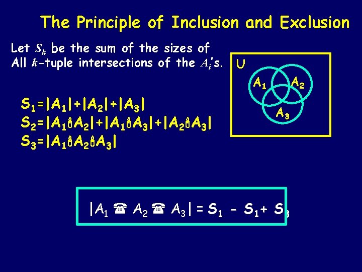 The Principle of Inclusion and Exclusion Let Sk be the sum of the sizes The Principle of Inclusion and Exclusion Let Sk be the sum of the sizes