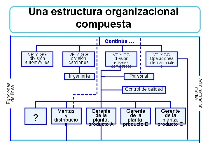 Una estructura organizacional compuesta Continúa … VP Y GG división automóviles VP Y GG