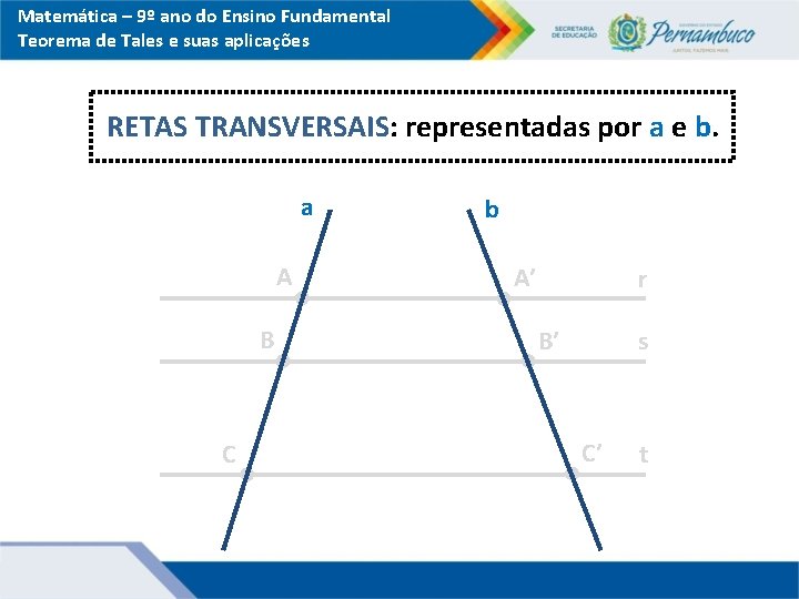 Matemática – 9º ano do Ensino Fundamental Teorema de Tales e suas aplicações RETAS