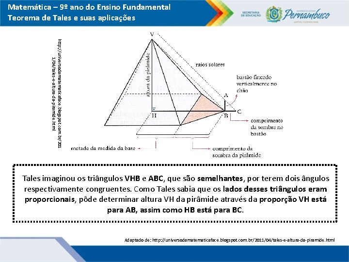 Matemática – 9º ano do Ensino Fundamental Teorema de Tales e suas aplicações http: