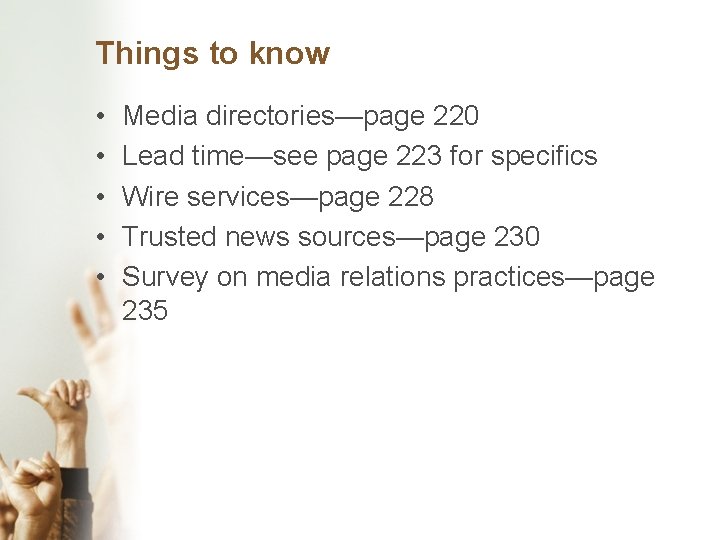 Things to know • • • Media directories—page 220 Lead time—see page 223 for