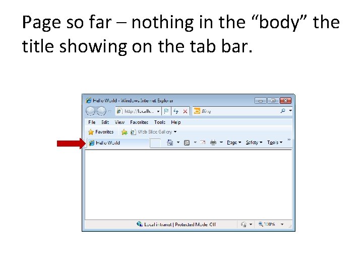 Page so far – nothing in the “body” the title showing on the tab