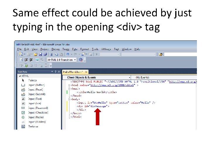 Same effect could be achieved by just typing in the opening <div> tag 