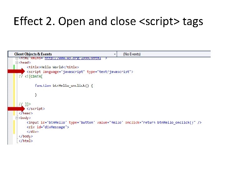 Effect 2. Open and close <script> tags 