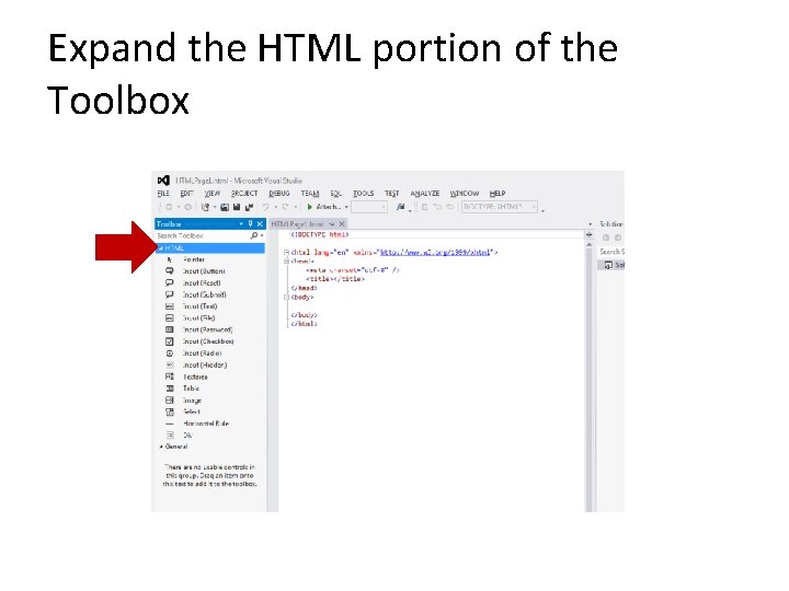 Expand the HTML portion of the Toolbox 