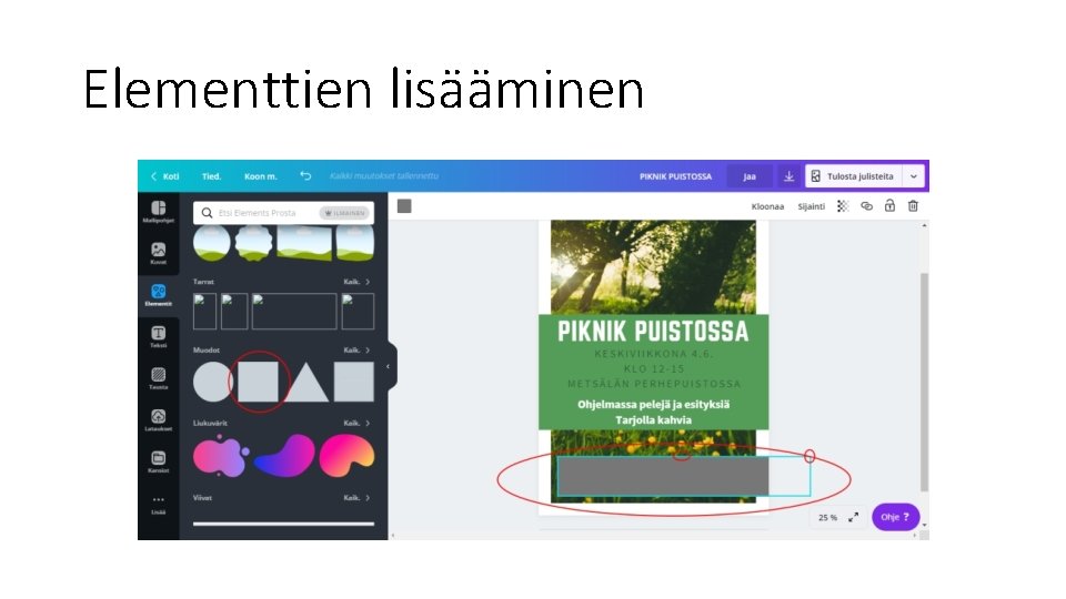 Elementtien lisääminen 