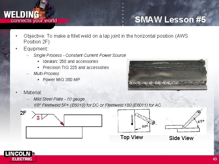 SMAW Lesson #5 • • Objective: To make a fillet weld on a lap
