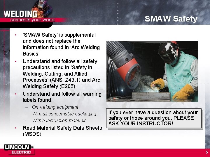 SMAW Safety • • • ‘SMAW Safety’ is supplemental and does not replace the