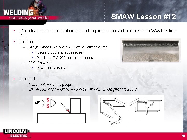 SMAW Lesson #12 • • Objective: To make a fillet weld on a tee