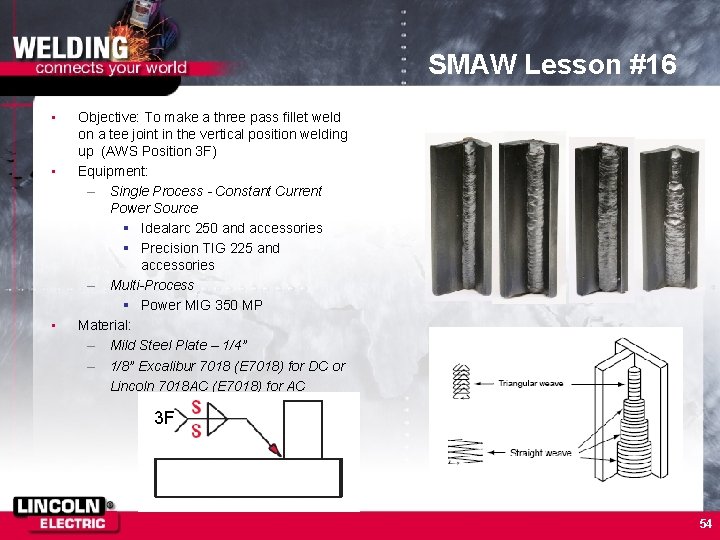 SMAW Lesson #16 • • • Objective: To make a three pass fillet weld