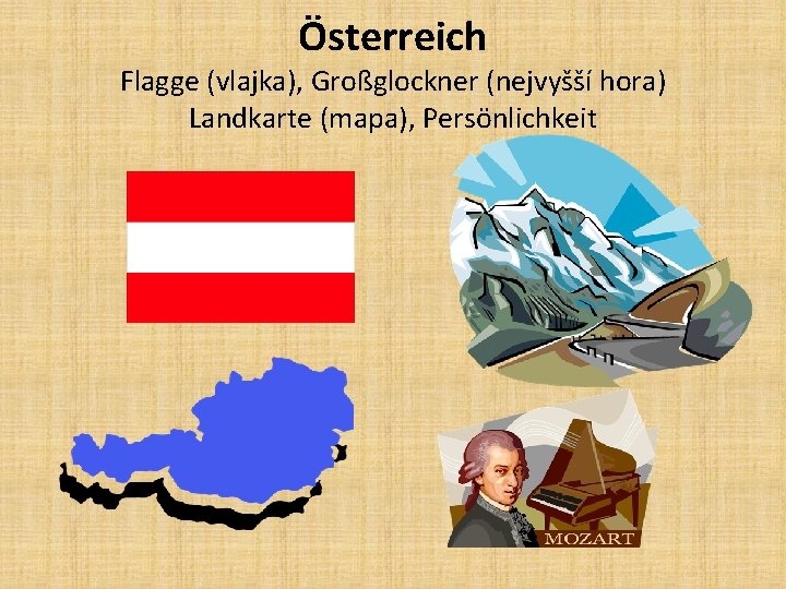 Österreich Flagge (vlajka), Großglockner (nejvyšší hora) Landkarte (mapa), Persönlichkeit 