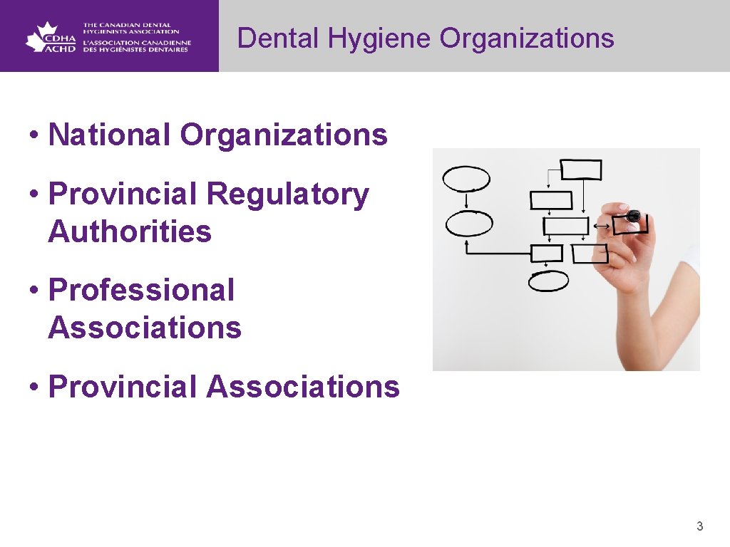 Dental Hygiene Organizations • National Organizations • Provincial Regulatory Authorities • Professional Associations •