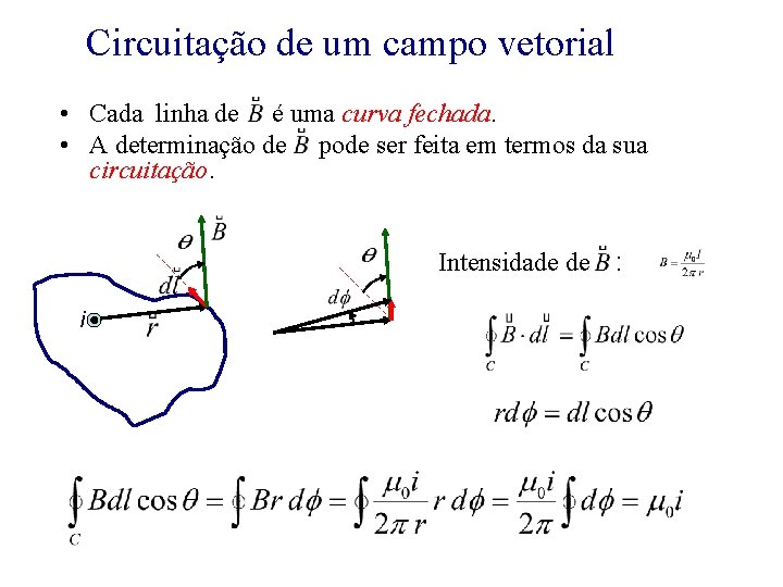 Circuitação de um campo vetorial • Cada linha de é uma curva fechada. •