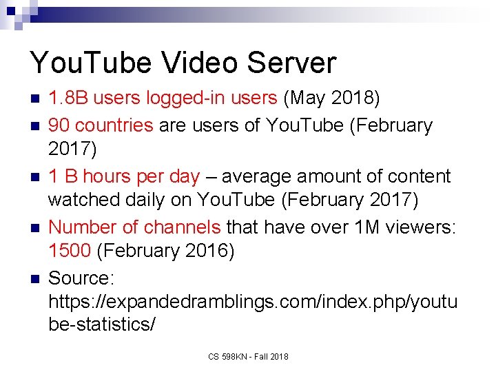 You. Tube Video Server n n n 1. 8 B users logged-in users (May