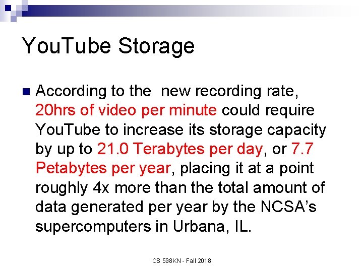 You. Tube Storage n According to the new recording rate, 20 hrs of video