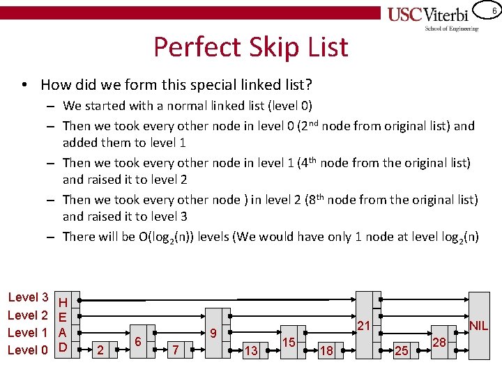 6 Perfect Skip List • How did we form this special linked list? –