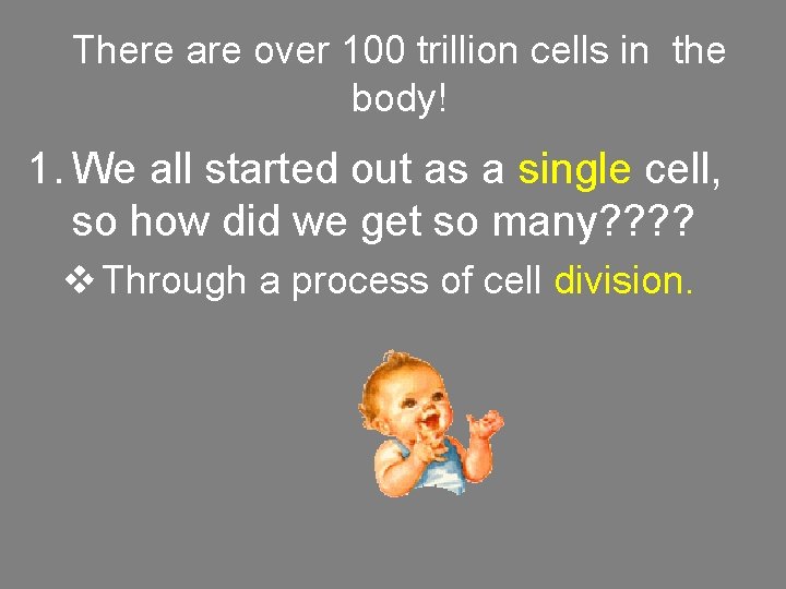 There are over 100 trillion cells in the body! 1. We all started out