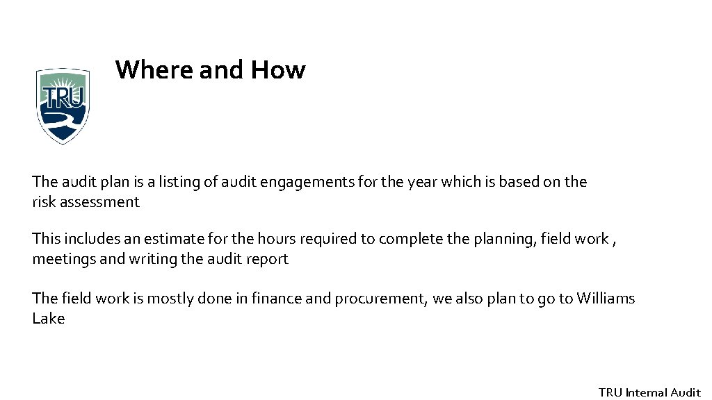 Where and How The audit plan is a listing of audit engagements for the