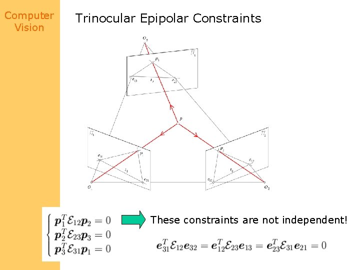 Computer Vision Trinocular Epipolar Constraints These constraints are not independent! 