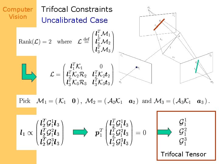 Computer Vision Trifocal Constraints Uncalibrated Case Trifocal Tensor 
