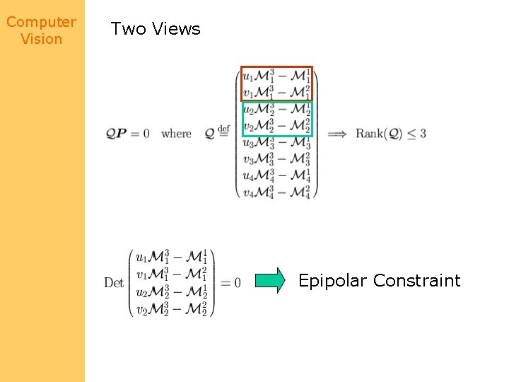 Computer Vision Two Views Epipolar Constraint 