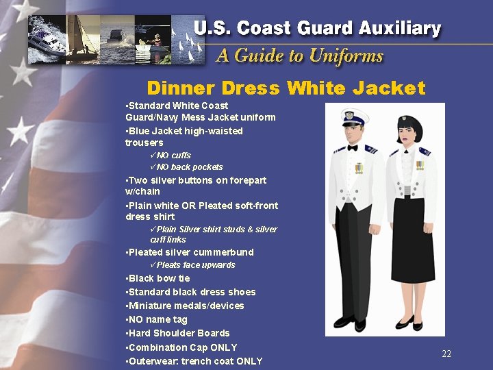 Dinner Dress White Jacket • Standard White Coast Guard/Navy Mess Jacket uniform • Blue