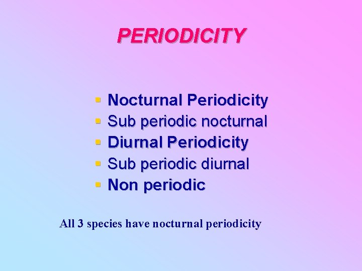 PERIODICITY § § § Nocturnal Periodicity Sub periodic nocturnal Diurnal Periodicity Sub periodic diurnal