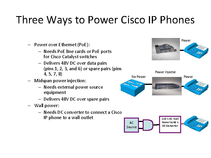 Three Ways to Power Cisco IP Phones – Power over Ethernet (Po. E): –