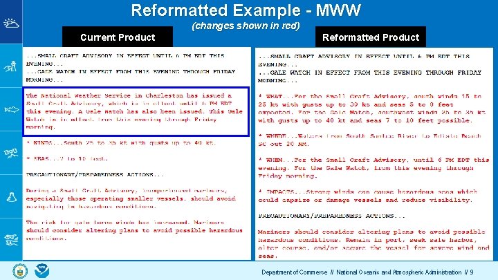 Reformatted Example - MWW (changes shown in red) Current Product Reformatted Product Department of