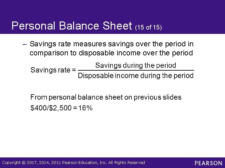 Personal Balance Sheet (15 of 15) – Savings rate measures savings over the period