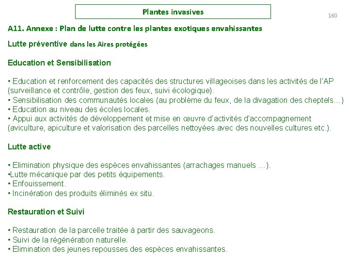 Plantes invasives 160 A 11. Annexe : Plan de lutte contre les plantes exotiques